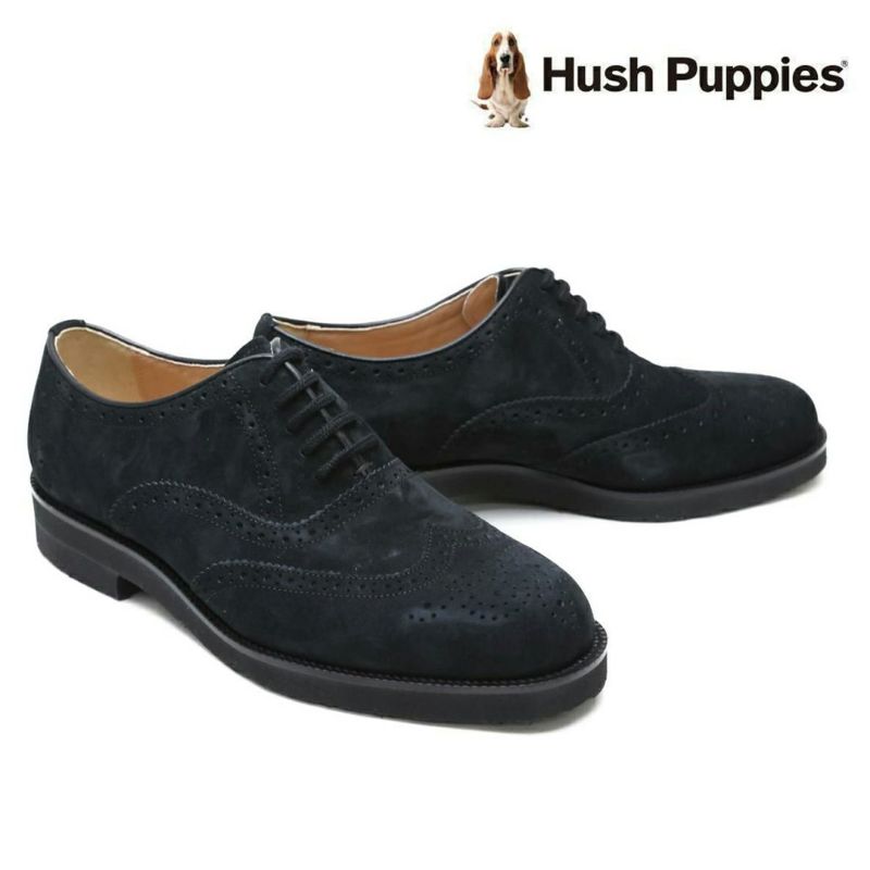 【新品未使用】Hush Puppies/ブラックスエード/27cm ハッシュパピー メンズ カジュアルシューズ ウイングチップ Hush