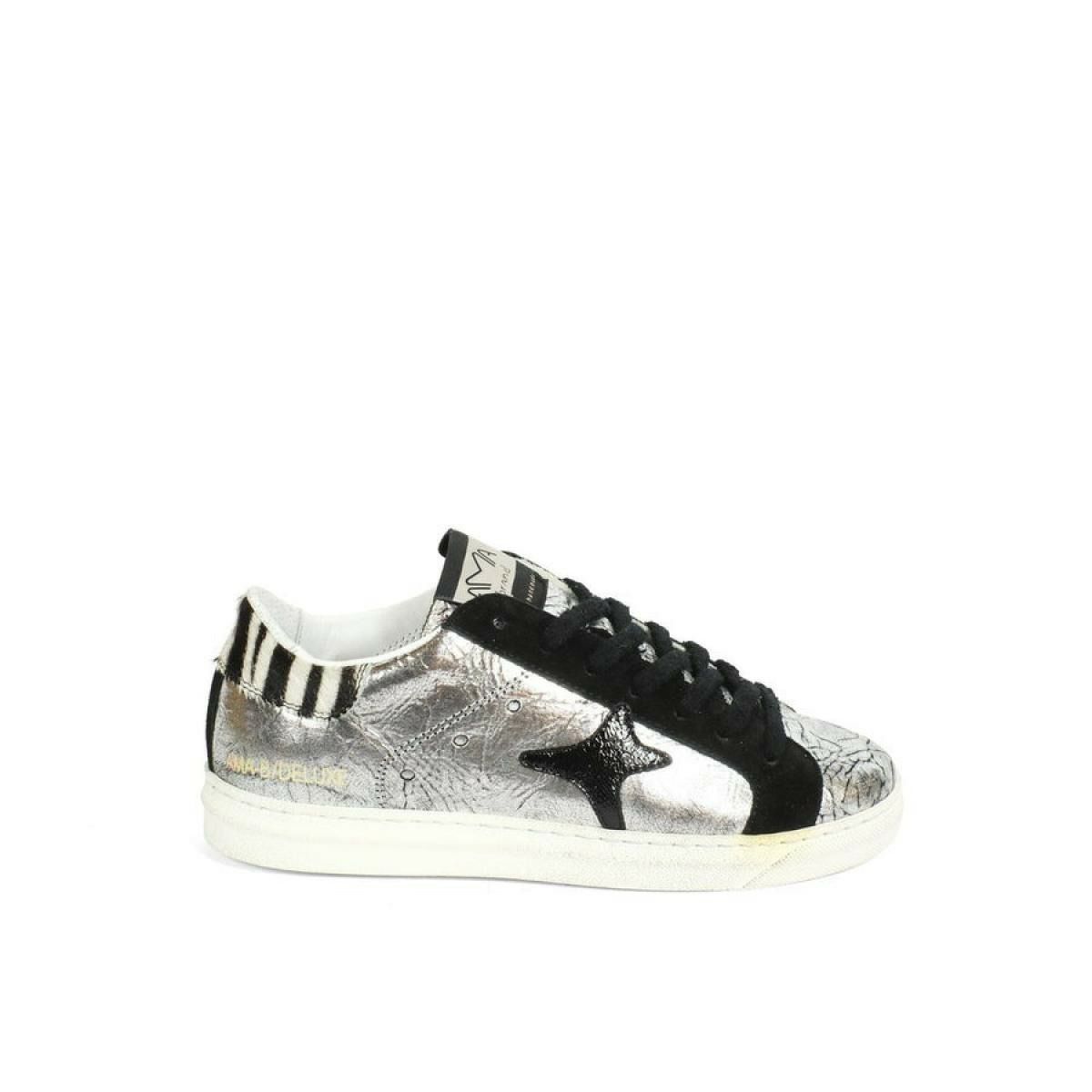 アマブランド レディース レザースニーカー シルバーブラック イタリア製 3