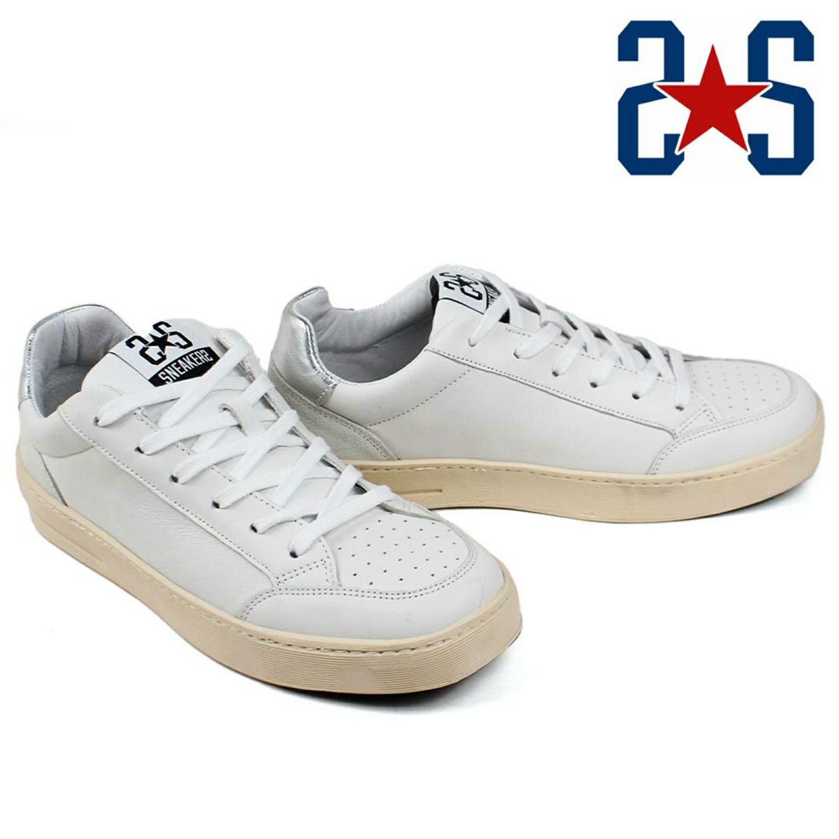 ツースター レディース レザースニーカー ホワイト シルバー