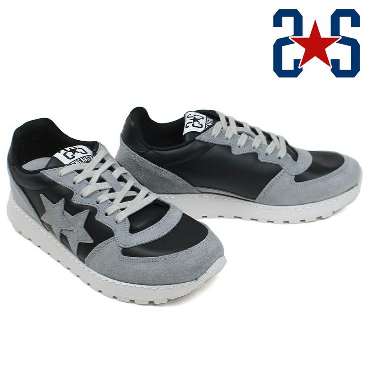 ツースター レディース レザースニーカー ブラック ライトグレー