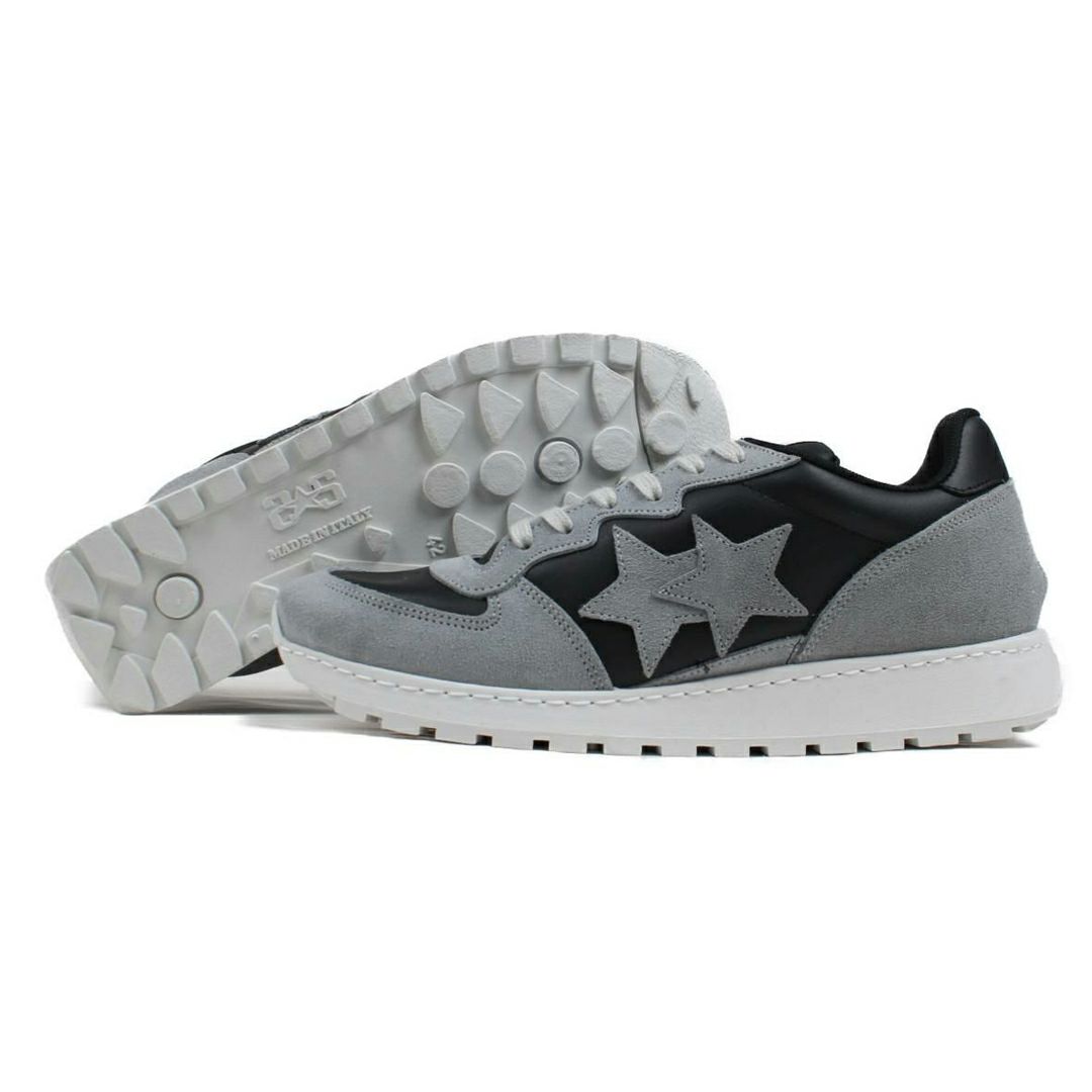 ツースター レディース レザースニーカー ブラック ライトグレー 9