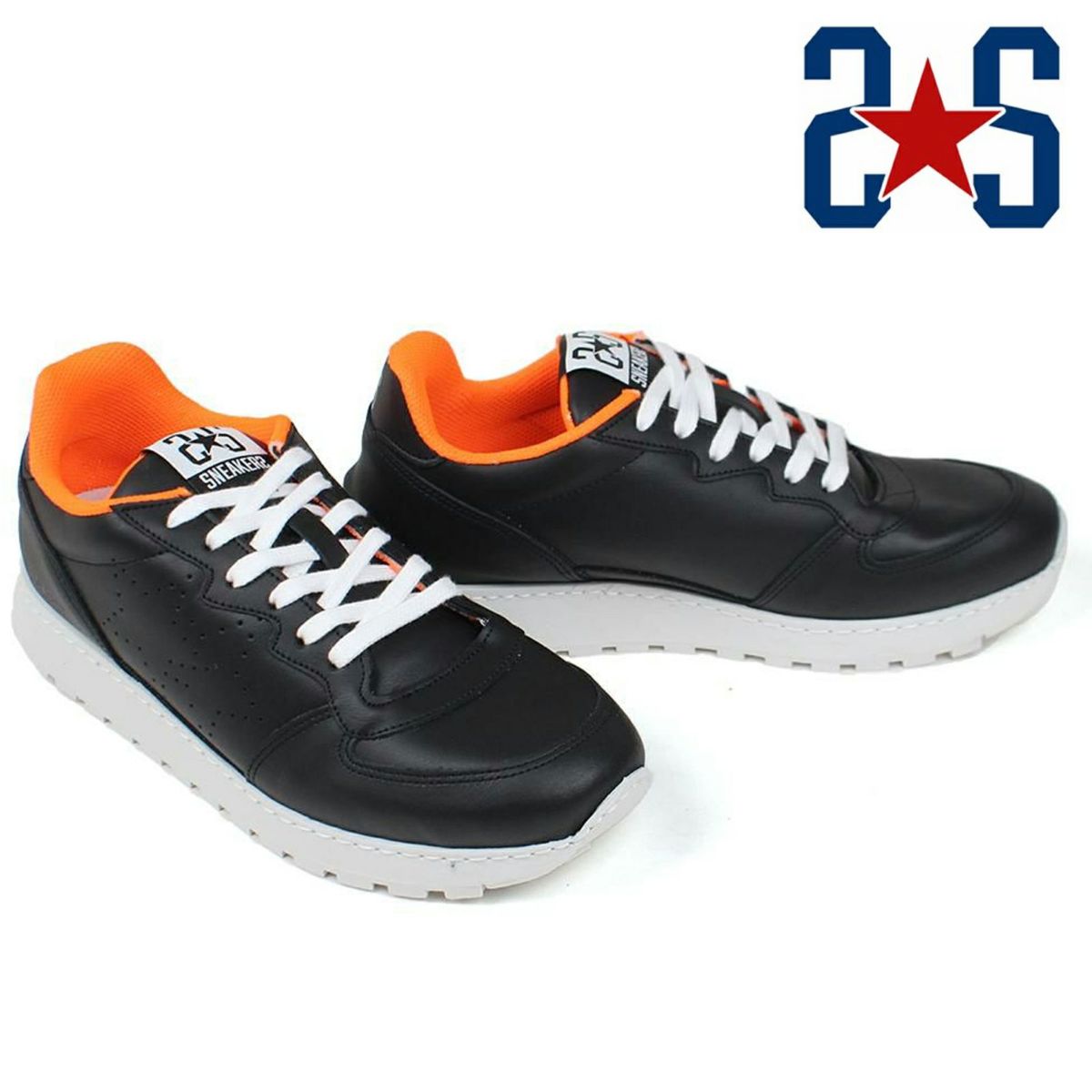 ツースター レディース レザースニーカー ブラック オレンジ