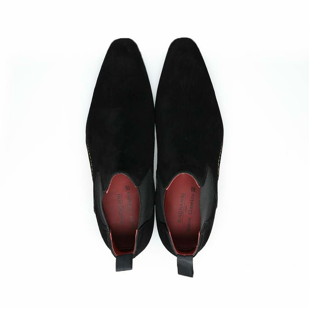 マグナーニ メンズ ドレスシューズ カーフスエード サイドゴアブーツ　ブラック7