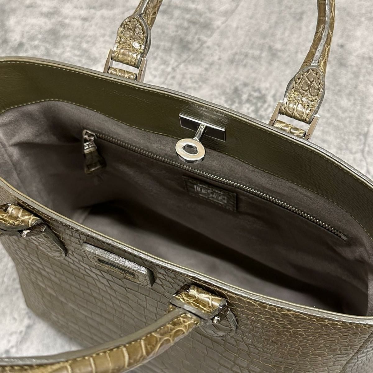 レザック バッグ クロコ トートバッグ CALON カーキ 国産(日本製)9