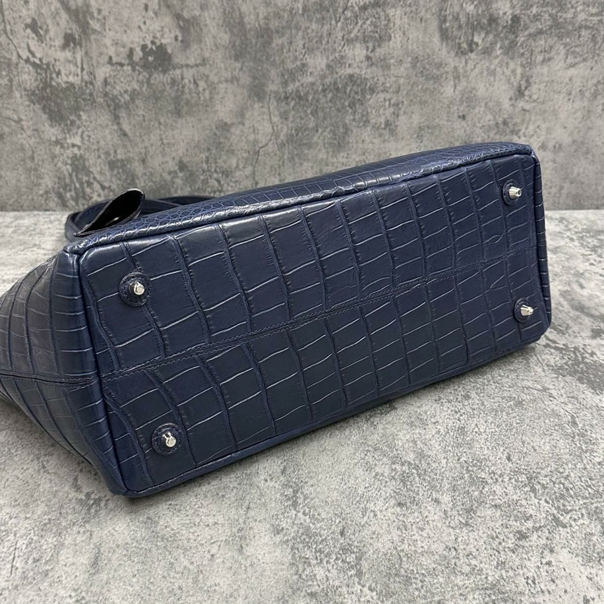  レザック バッグ クロコ トートバッグ ネイビー 国産(日本製)6