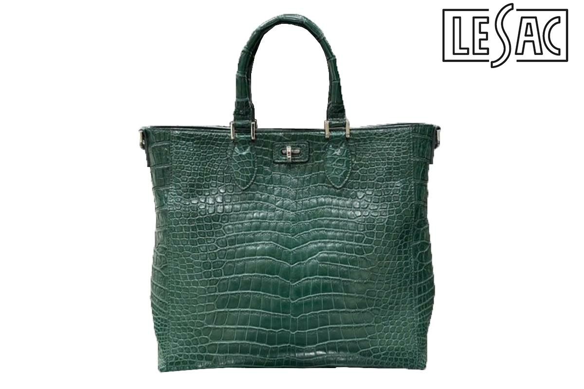  レザック バッグ クロコ トートバッグ CALON グリーン 国産(日本製) 