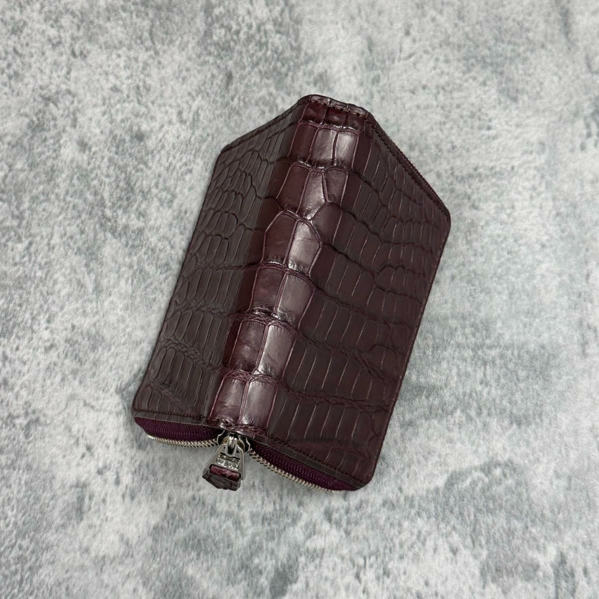レザック バッグ ワニ革ミドルウォレット ボルドー 国産(日本製)4