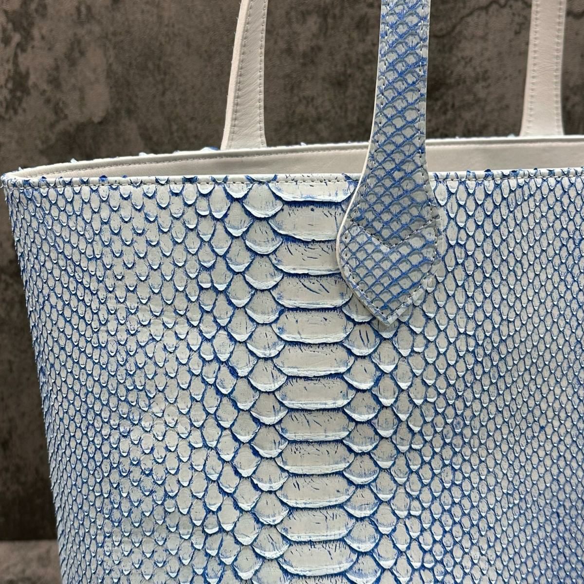 レザック バッグ パイソン トートバッグ ホワイト ブルー 国産(日本製) 11