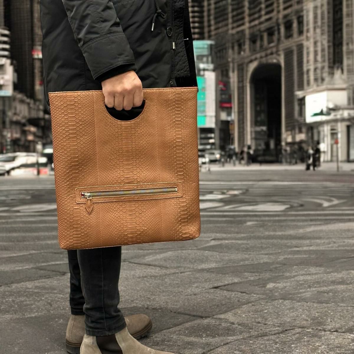 レザック バッグ パイソン トートバッグ コニャック 国産(日本製)8