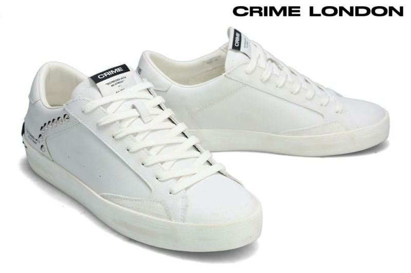 クライムロンドン メンズ スニーカー ディストレス ホワイト イタリア製 CRIME LONDON　