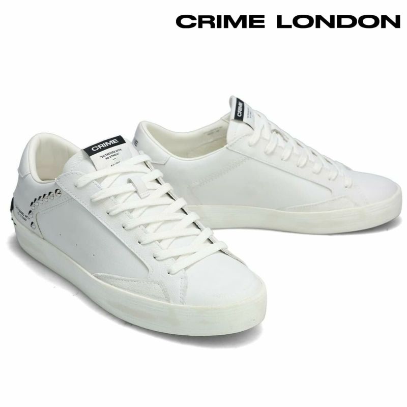 クライムロンドン メンズ スニーカー ディストレス ホワイト イタリア製 CRIME LONDON　