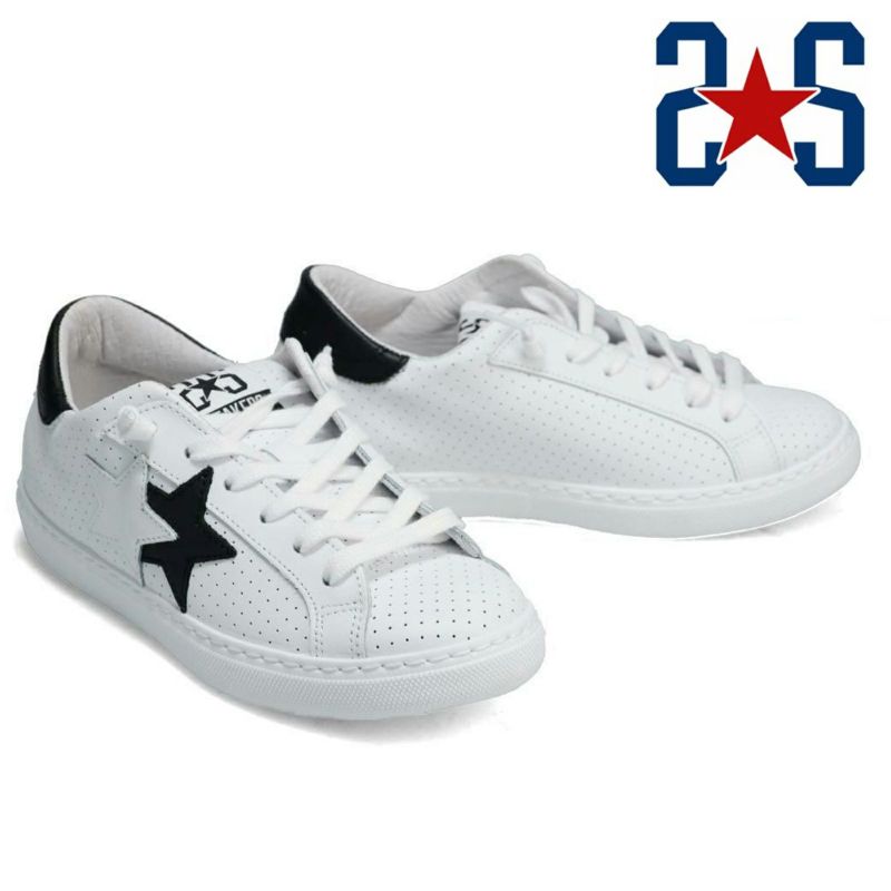ツースター レディース レザースニーカー ホワイト ブラック イタリア製 2STAR 2s200w