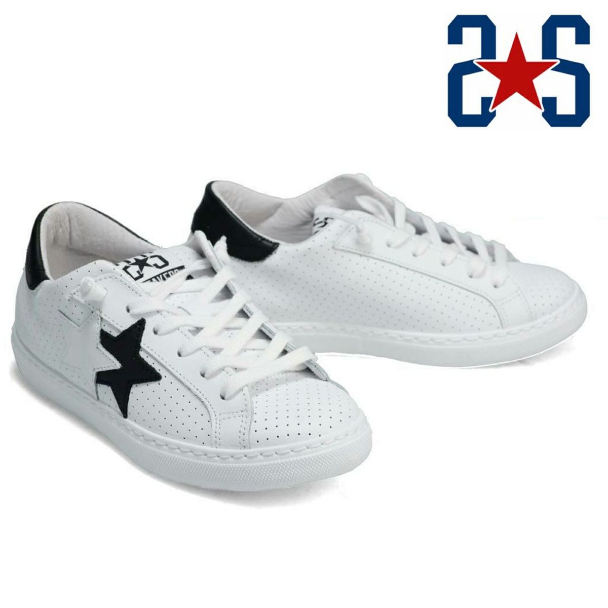 ツースター レディース レザースニーカー ホワイト ブラック イタリア製 2STAR 2s200w