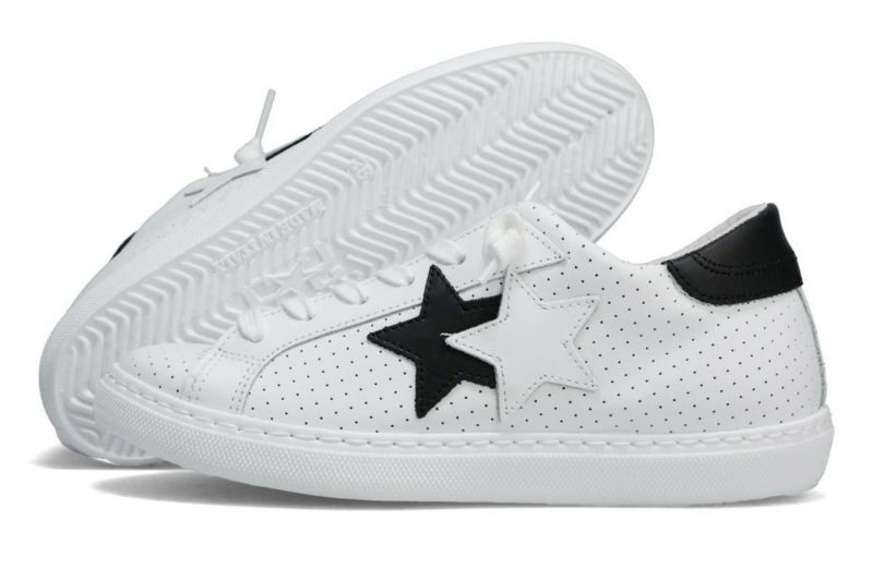 ツースター レディース レザースニーカー ホワイト ブラック イタリア製 2STAR 2s200w