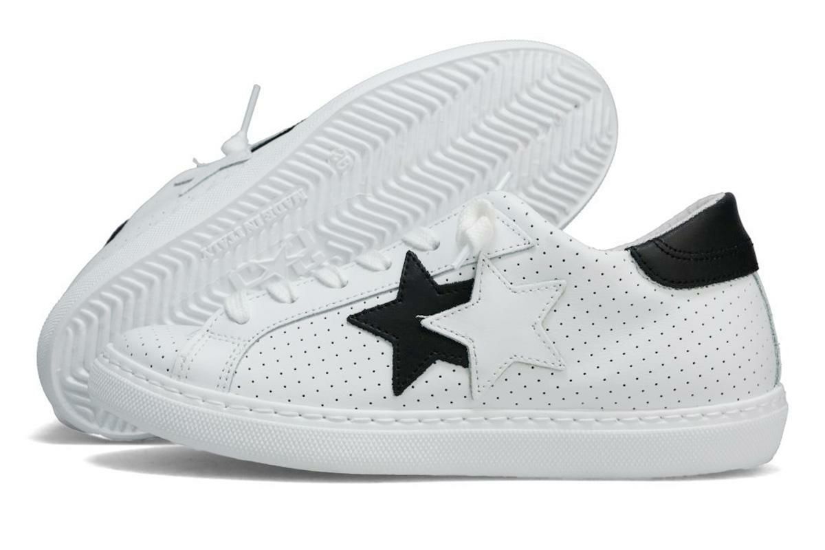 ツースター レディース レザースニーカー ホワイト ブラック イタリア製 2STAR 2s200w