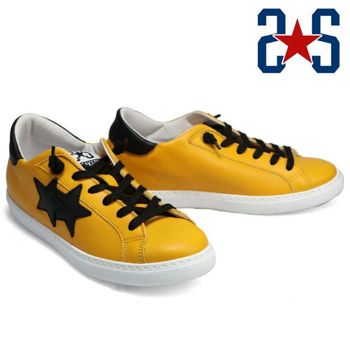 ツースター レディース レザースニーカー イエロー ブラック イタリア製 2STAR 2s201w