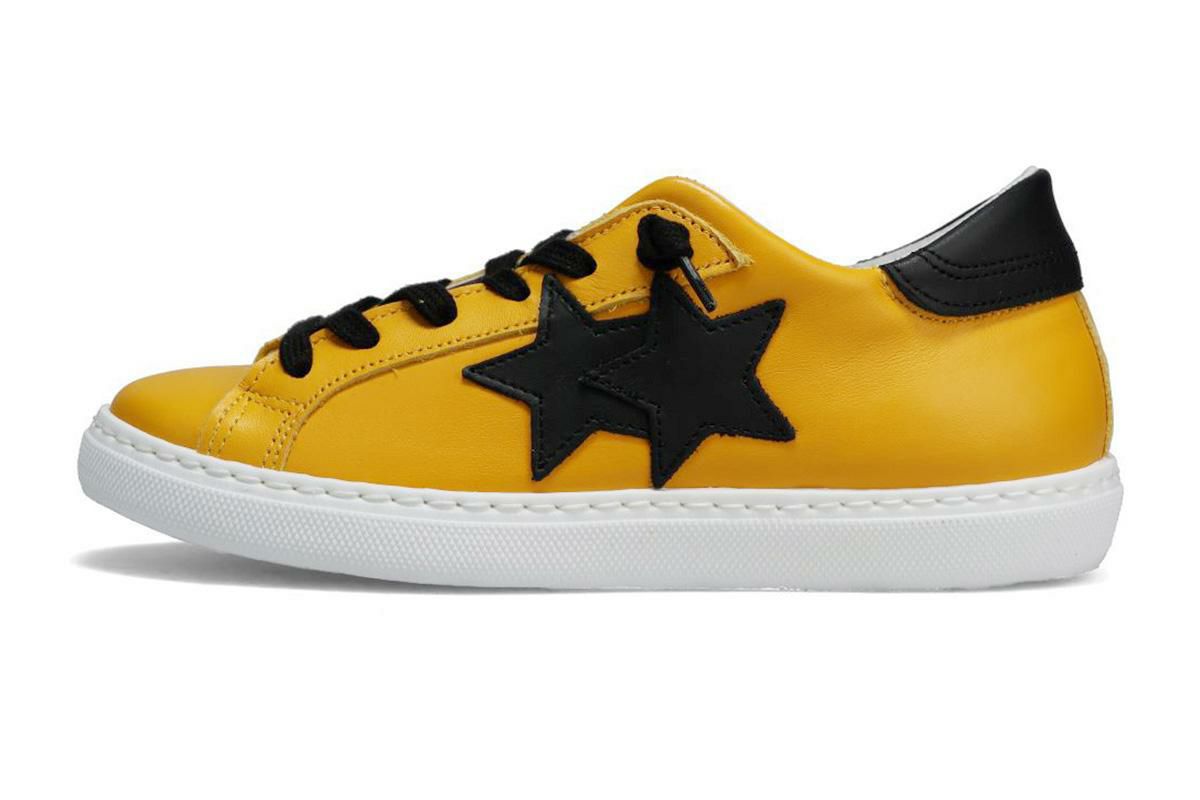 ツースター レディース レザースニーカー イエロー ブラック イタリア製 2STAR 2s201w