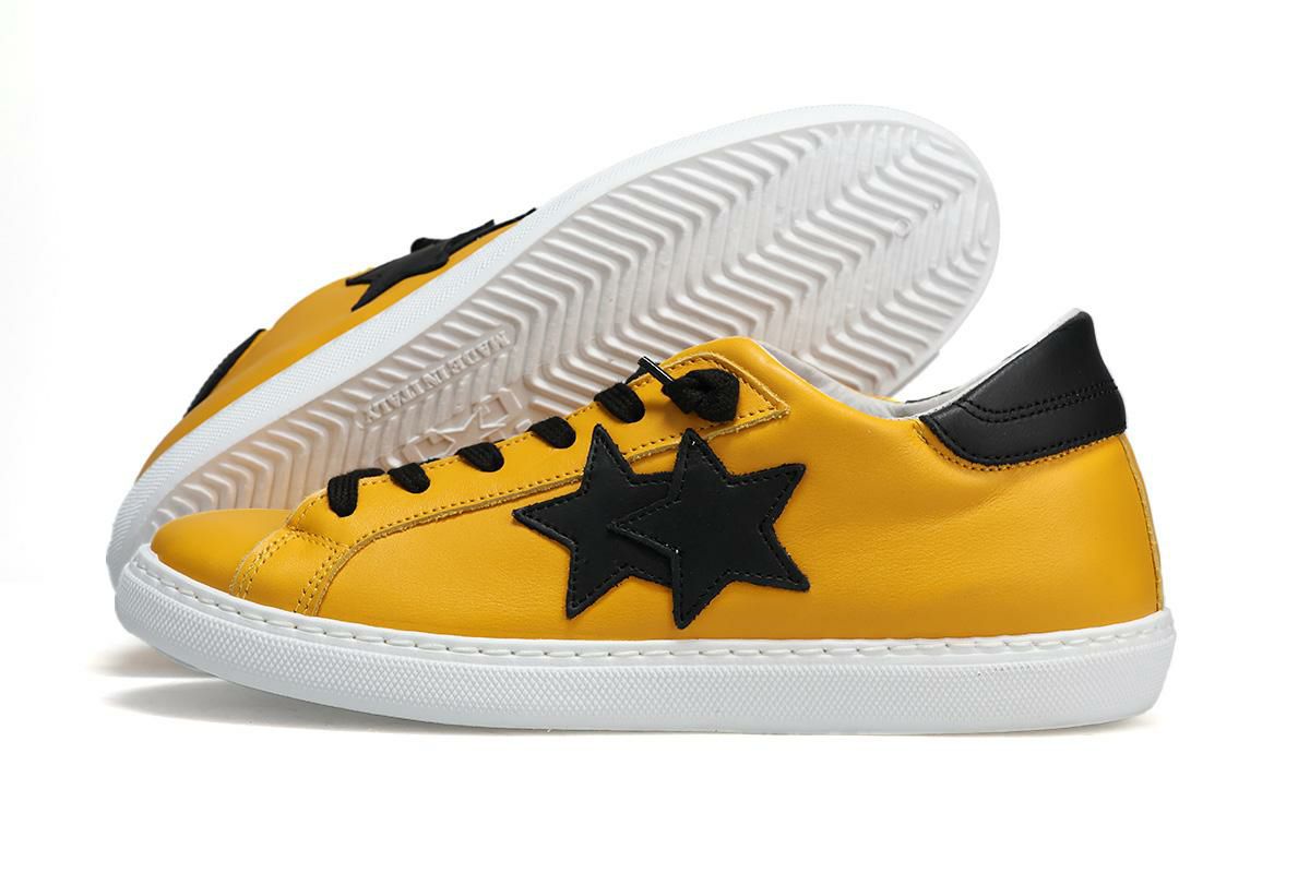 ツースター レディース レザースニーカー イエロー ブラック イタリア製 2STAR 2s201w