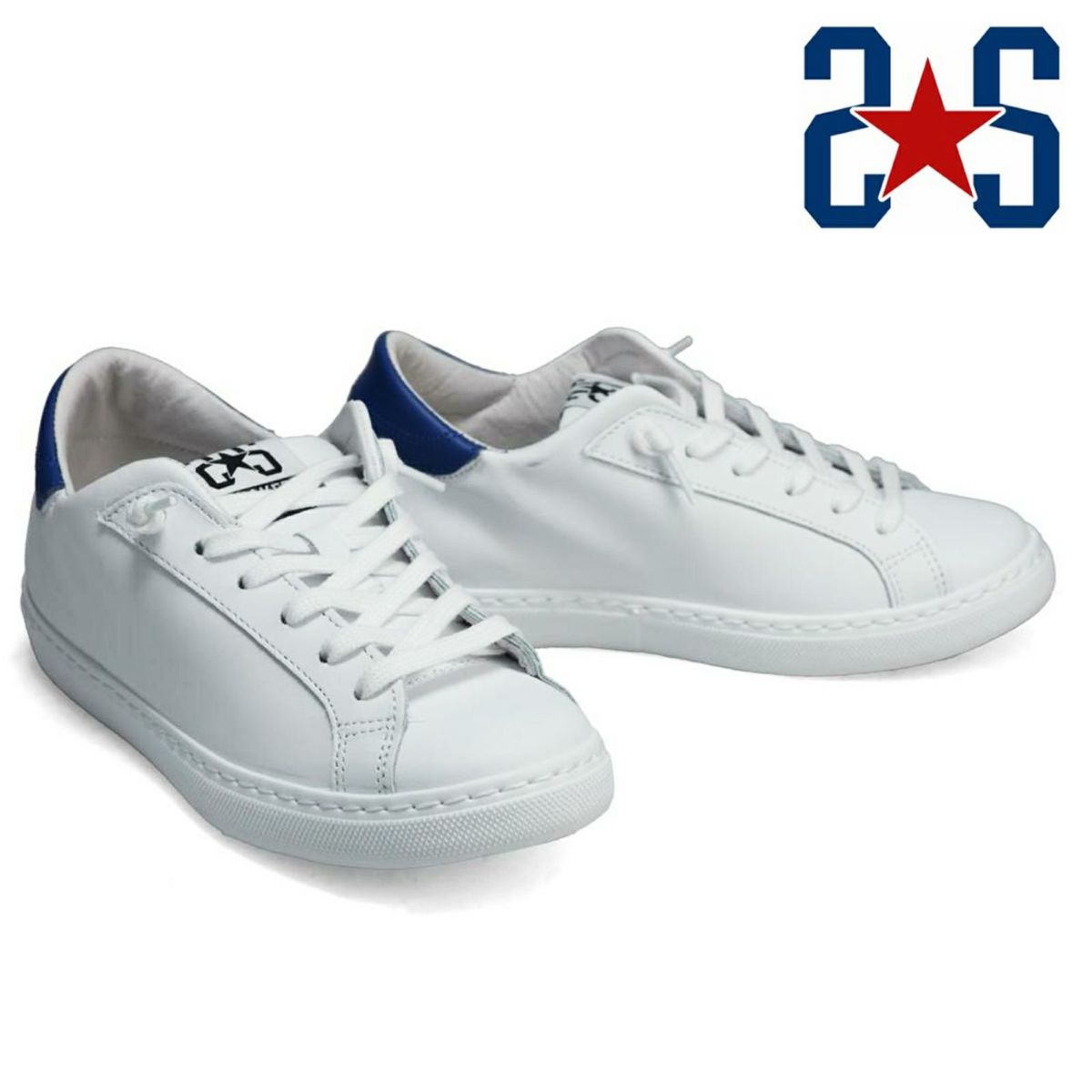 ツースター レディース レザースニーカー ホワイト ブルー イタリア製 2STAR 2s202w