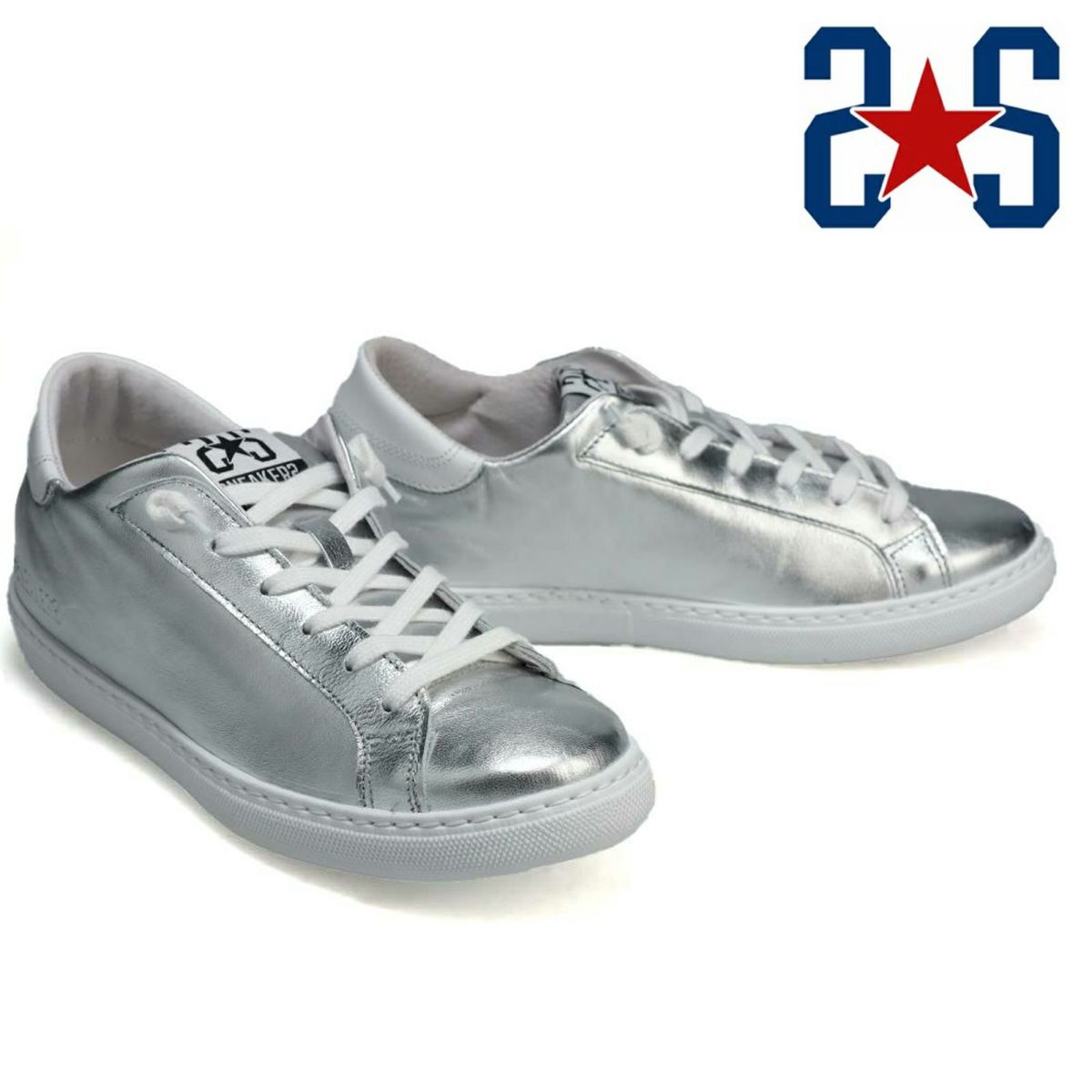  ツースター メンズ スニーカー レザースニーカー シルバー ホワイト イタリア製 2STAR 2s203