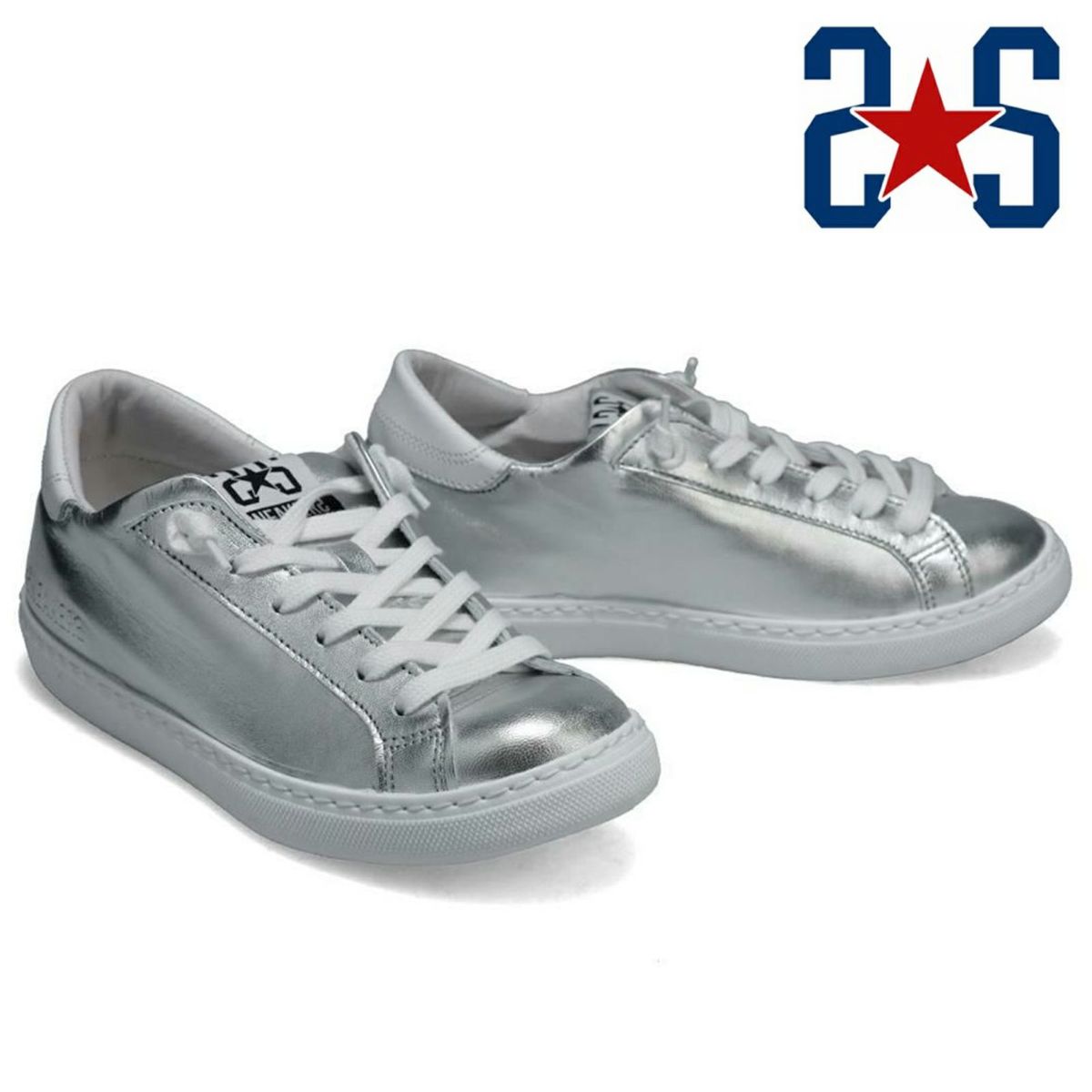  ツースター レディース レザースニーカー シルバー　ホワイト イタリア製 2STAR 2s203w