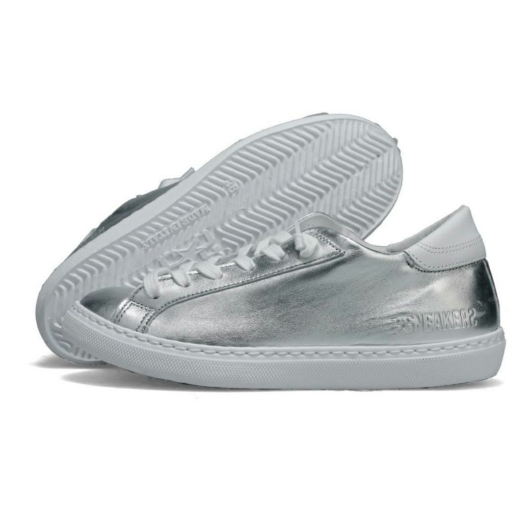  ツースター レディース レザースニーカー シルバー　ホワイト イタリア製 2STAR 2s203w