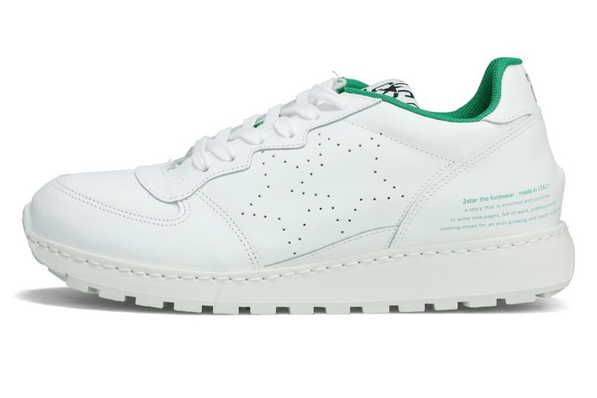 ツースター メンズ スニーカー レザースニーカー ホワイト グリーン イタリア製 2STAR 2s210