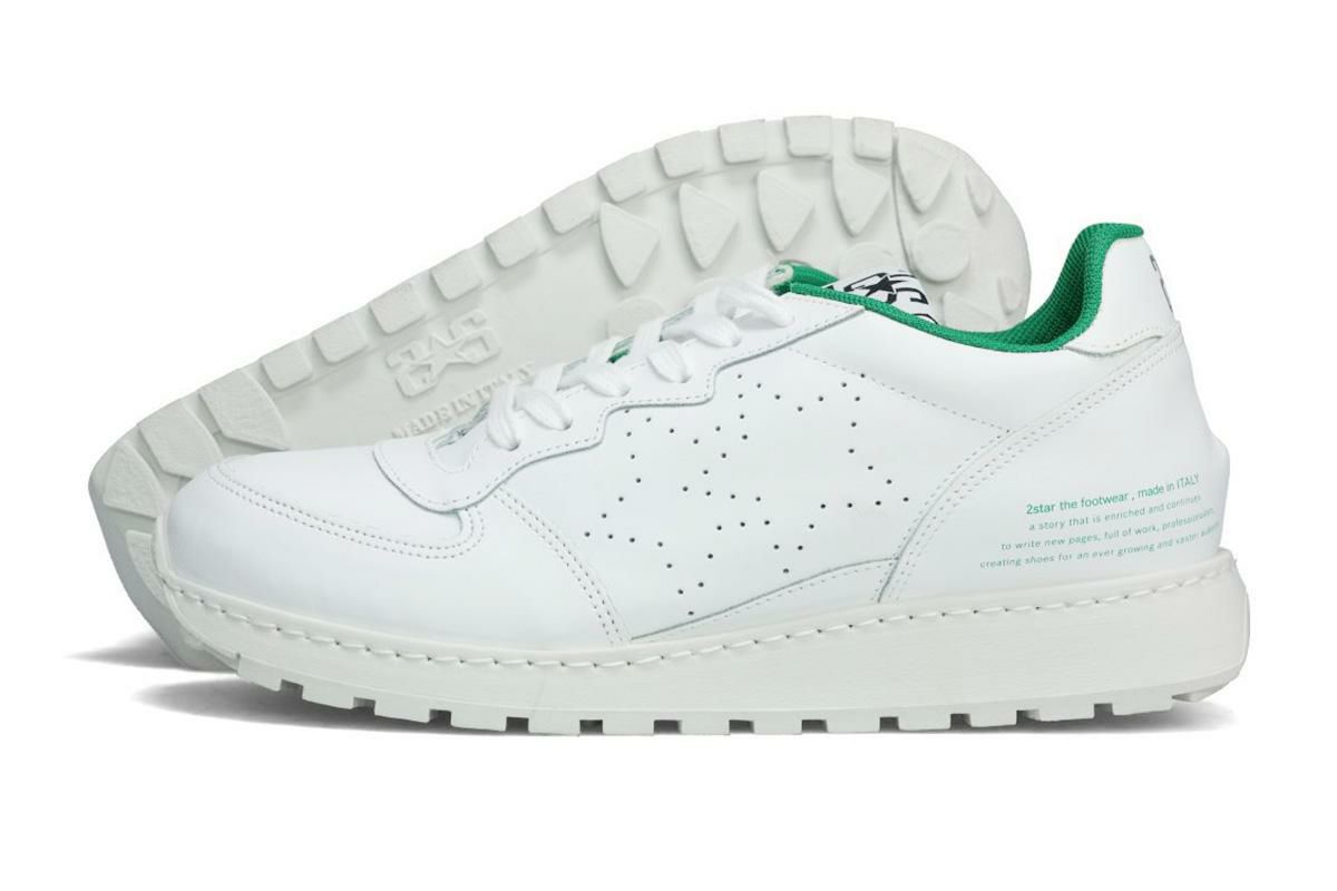 ツースター メンズ スニーカー レザースニーカー ホワイト グリーン イタリア製 2STAR 2s210