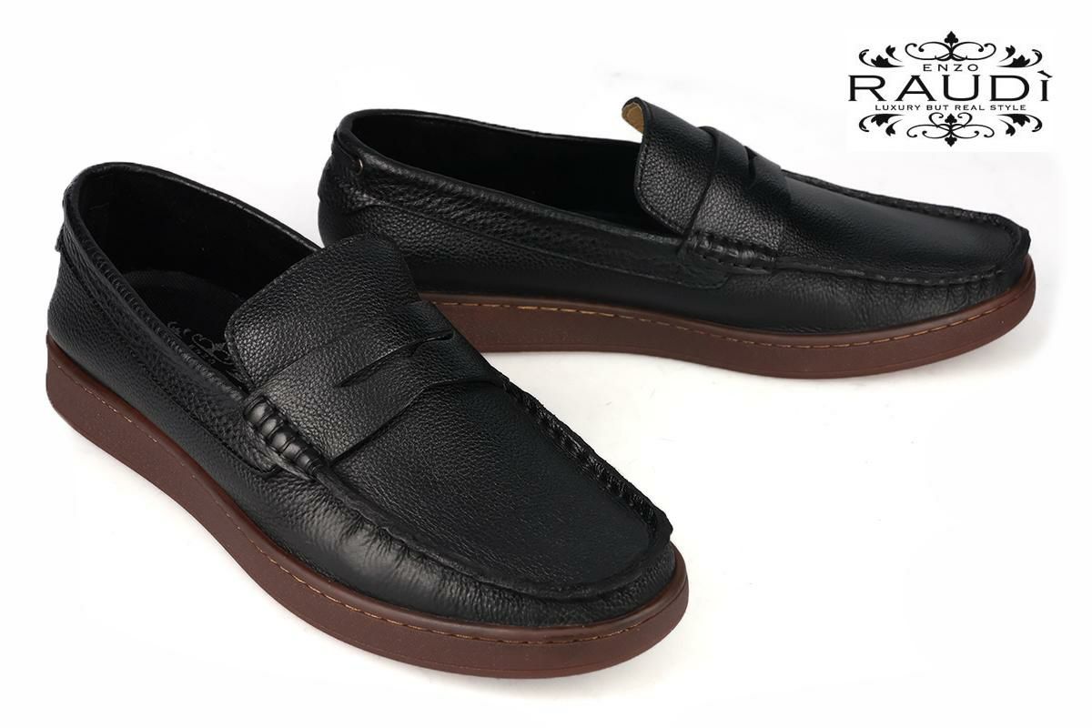 ラウディ メンズ カジュアルシューズ コインローファー ブラック 