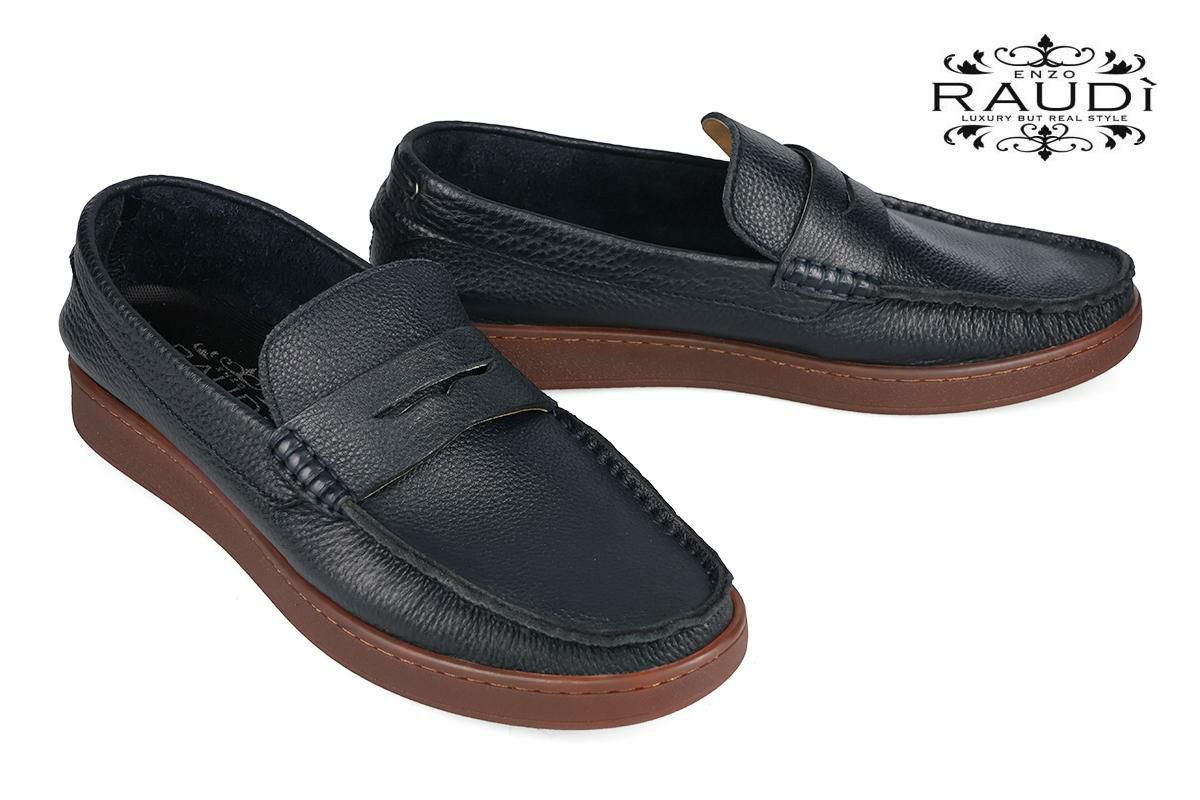 ラウディ メンズ カジュアルシューズ コインローファー ネイビー 