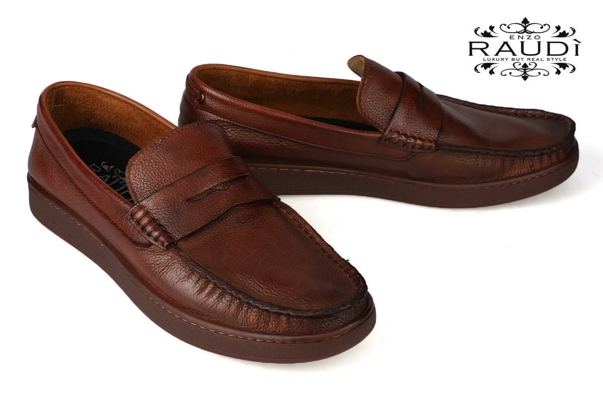 ラウディ メンズ カジュアルシューズ コインローファー ブラウン 