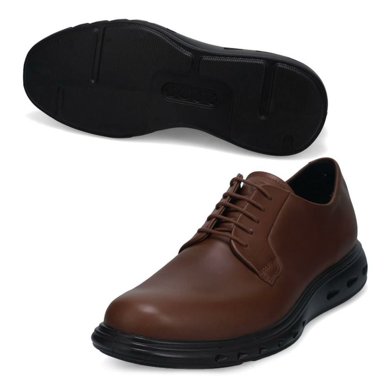 【美品】Ecco ハイブリッド最高級シューズ41★茶付属完備定価3.85万円 ecco スニーカー ECCO エス ライト ハイブリット 本革 メンズ