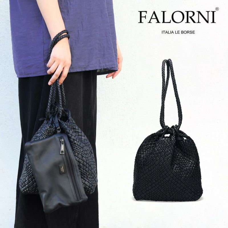 ファロルニ 巾着 バッグ ブラック イタリア製 FALORNI 2056