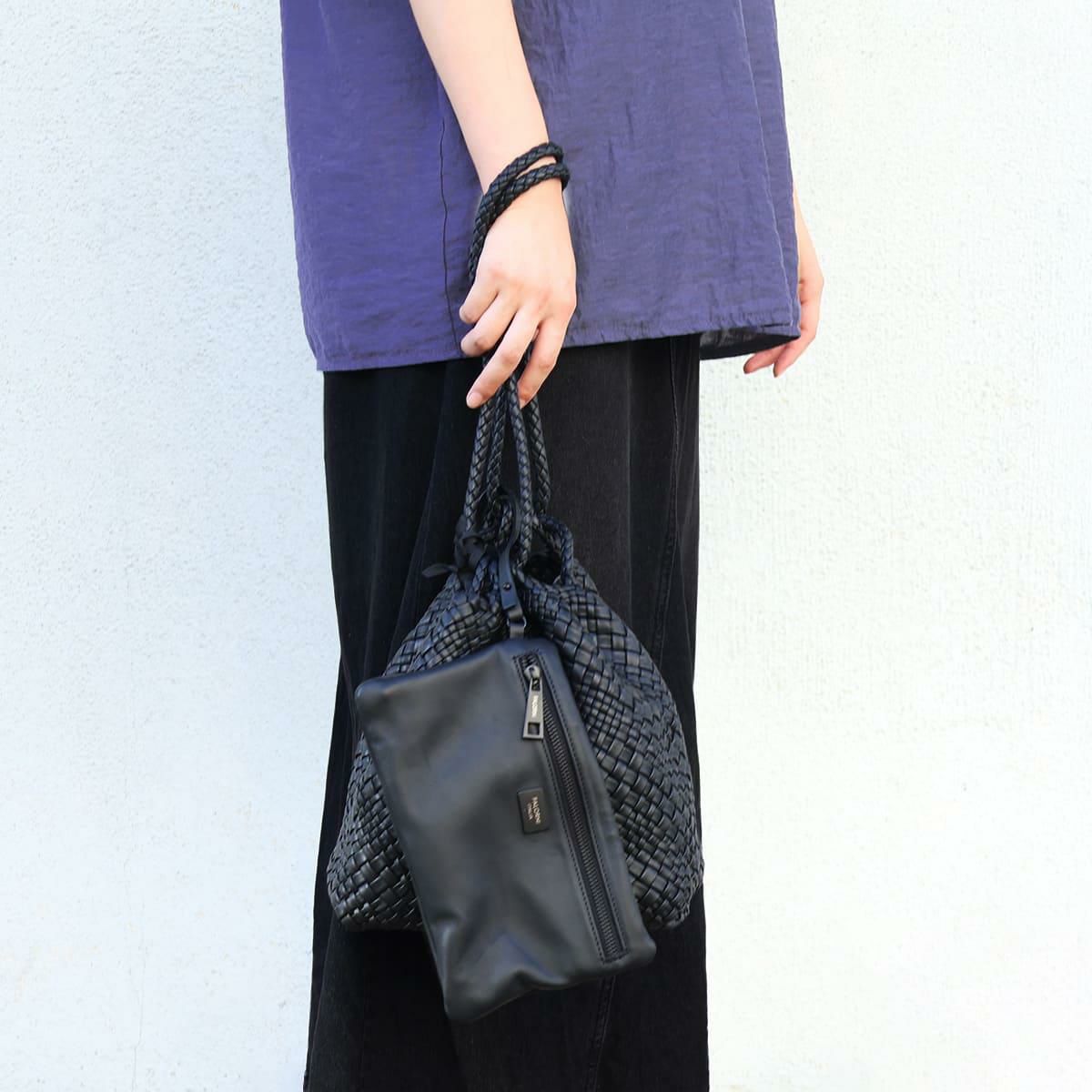 ファロルニ 巾着 バッグ ブラック イタリア製 FALORNI 2056