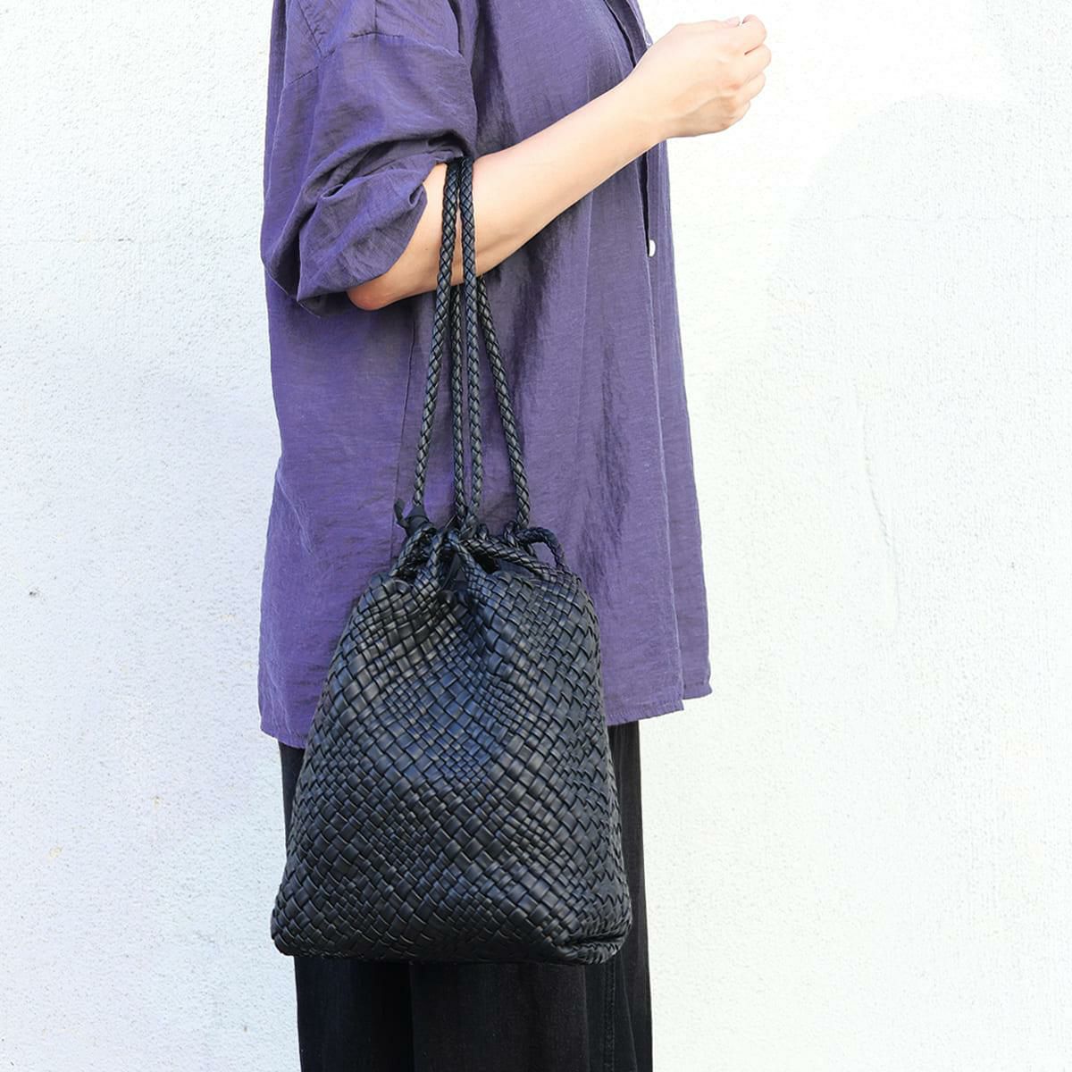 ファロルニ 巾着 バッグ ブラック イタリア製 FALORNI 2056