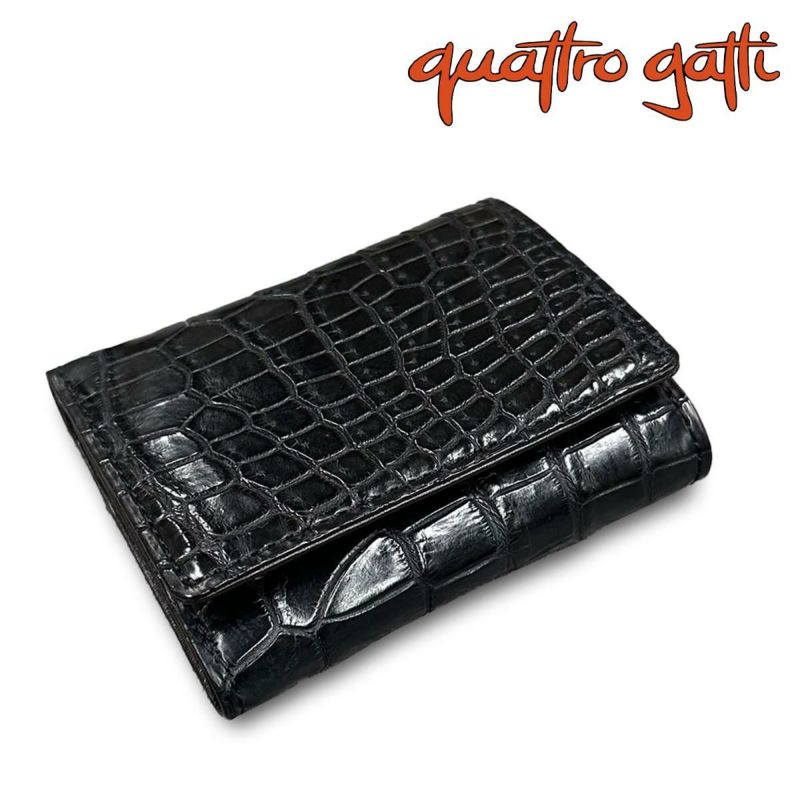 クアトロガッティ クロコダイル ミニ財布(三つ折り財布) ブラック 国産(日本製) Quattro Gatti 8207