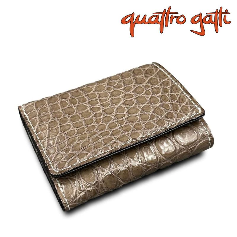  クアトロガッティ 財布 クロコダイル ミニ財布(三つ折り財布) グレージュ 国産(日本製) Quattro Gatti 8207