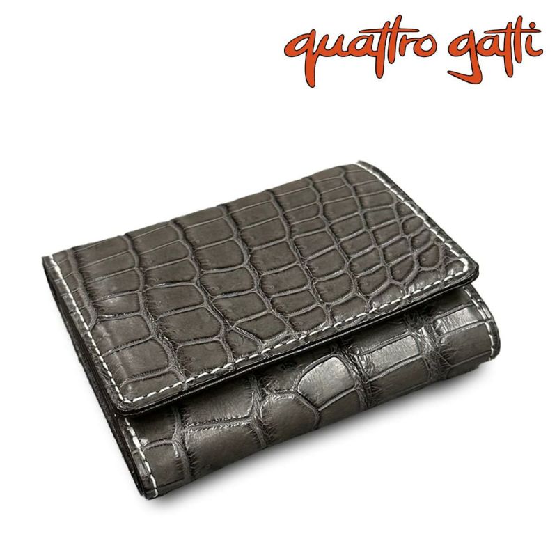 クアトロガッティ 財布 クロコダイル ミニ財布(三つ折り財布) グレー 国産(日本製) Quattro Gatti 8207