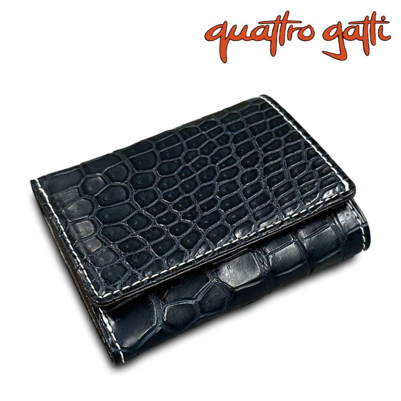 クアトロガッティ 財布 クロコダイル ミニ財布(三つ折り財布) ネイビー 国産(日本製) Quattro Gatti 8207