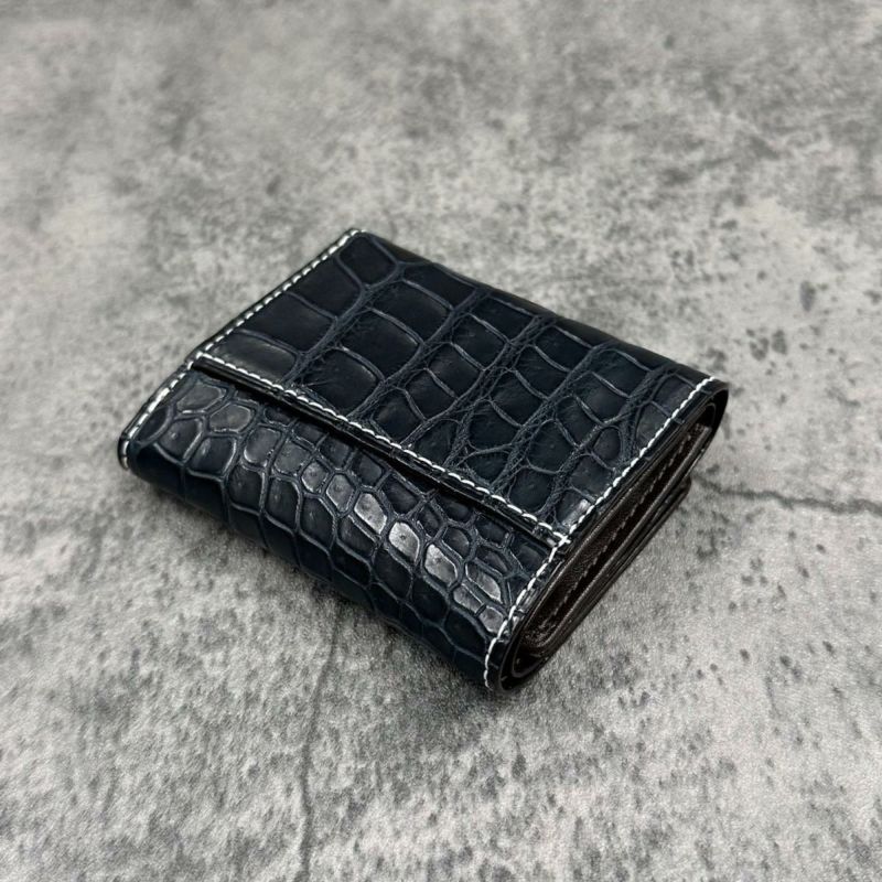 クアトロガッティ 財布 クロコダイル ミニ財布(三つ折り財布) ネイビー 国産(日本製) Quattro Gatti 8207