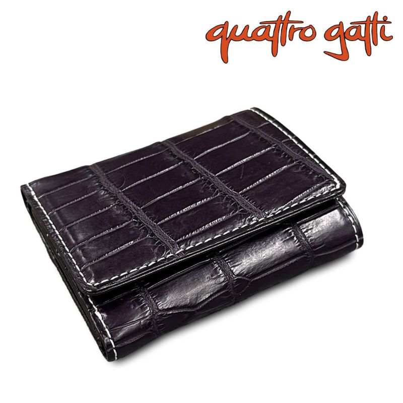 クアトロガッティ 財布 クロコダイル ミニ財布(三つ折り財布) パープル 国産(日本製) Quattro Gatti 8207