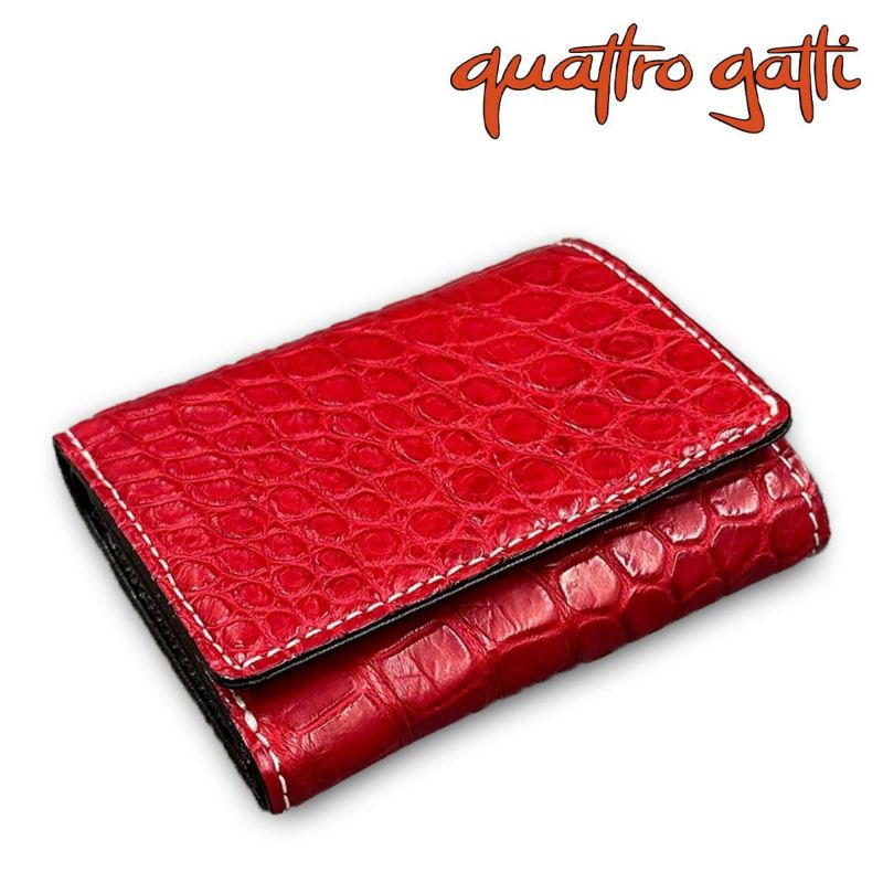 クアトロガッティ 財布 クロコダイル ミニ財布(三つ折り財布) レッド 国産(日本製) Quattro Gatti 8207