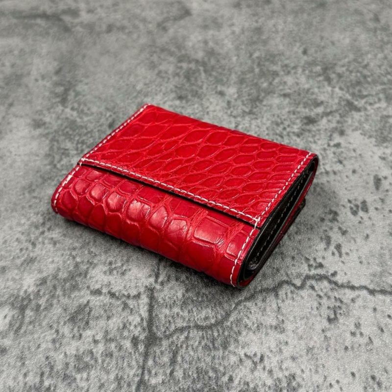 クアトロガッティ 財布 クロコダイル ミニ財布(三つ折り財布) レッド 国産(日本製) Quattro Gatti 8207