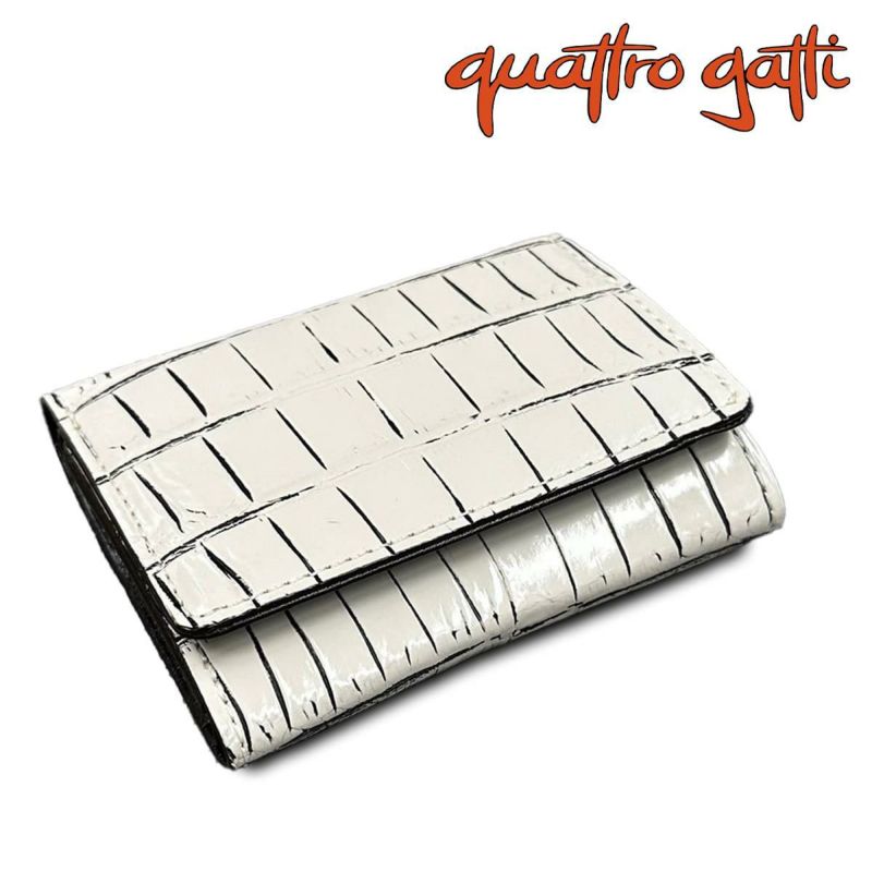 クアトロガッティ 財布 クロコダイル ミニ財布(三つ折り財布) バニラ 国産(日本製) Quattro Gatti 8207
