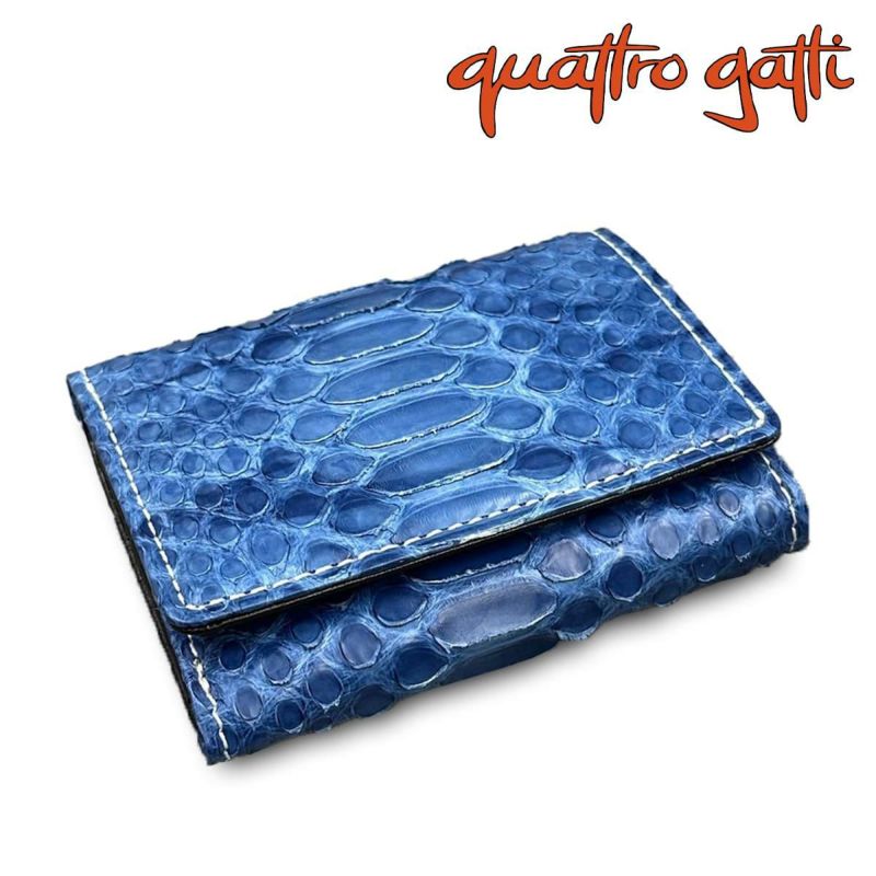 クアトロガッティ 財布 パイソン ミニ財布(三つ折り財布) ブルー 国産(日本製) Quattro Gatti 8208