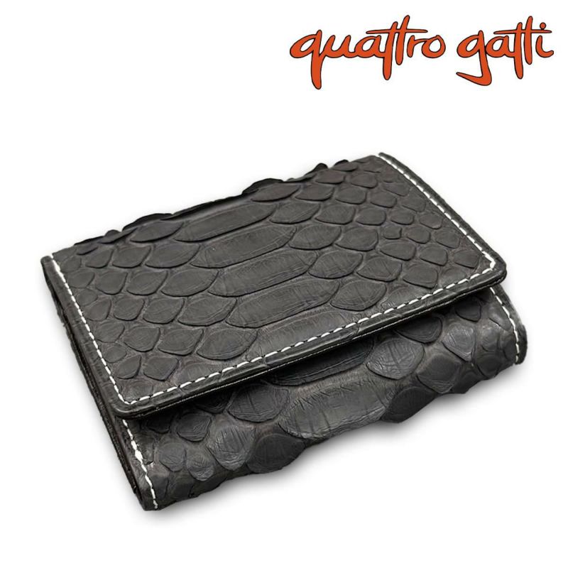 クアトロガッティ 財布 パイソン ミニ財布(三つ折り財布) グラファイト 国産(日本製) Quattro Gatti 8208
