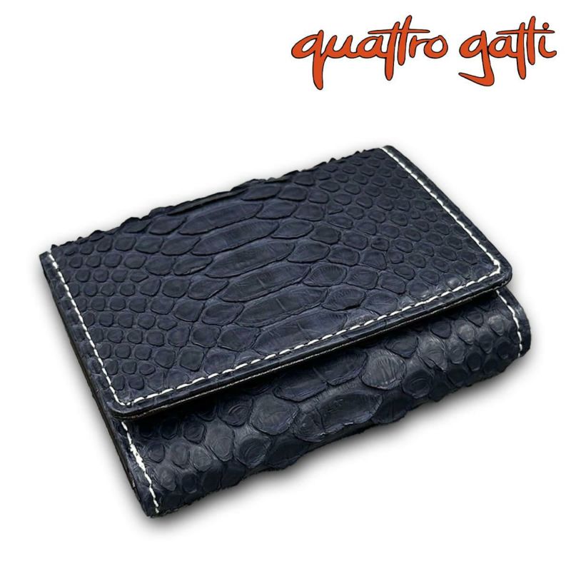  クアトロガッティ 財布 パイソン ミニ財布(三つ折り財布) ネイビー 国産(日本製) Quattro Gatti 8208