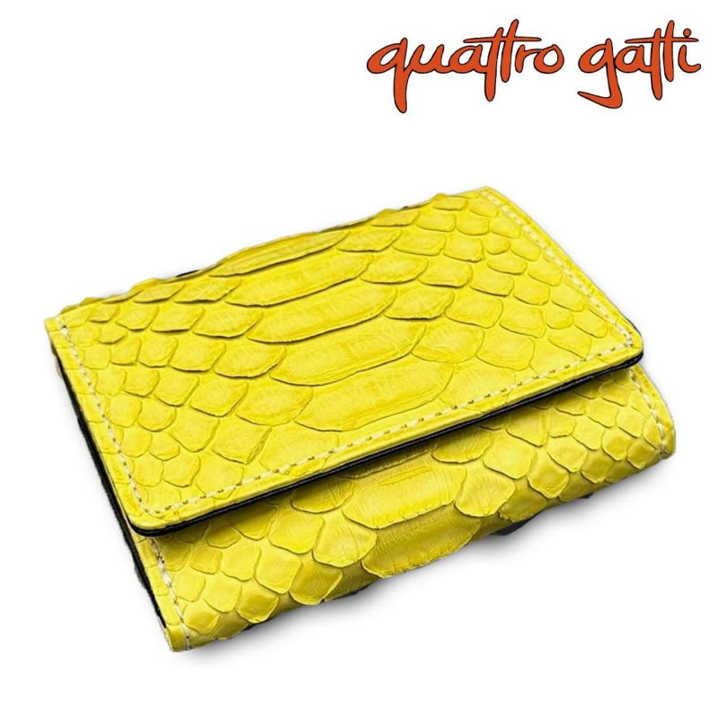 クアトロガッティ 財布 パイソン ミニ財布(三つ折り財布) イエロー 国産(日本製) Quattro Gatti 8208