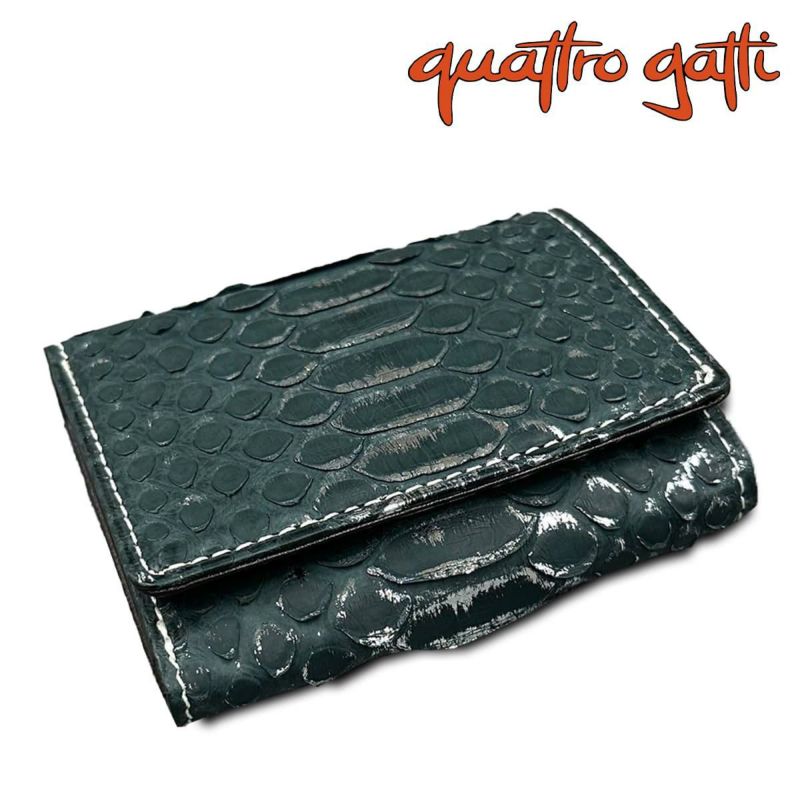 クアトロガッティ 財布 パイソン ミニ財布(三つ折り財布) リーフ/グリーン 国産(日本製) Quattro Gatti 8208sp