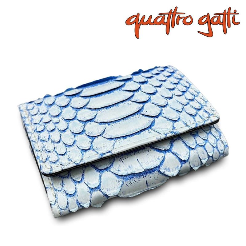 クアトロガッティ 財布 パイソン ミニ財布(三つ折り財布) ホワイト/ブルー 国産(日本製) Quattro Gatti 8208sp